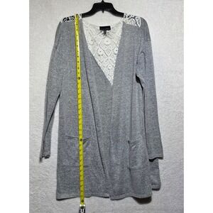 Alison Andrews Women's Grey Lace Back Open Front Cardigan Pockets Size M